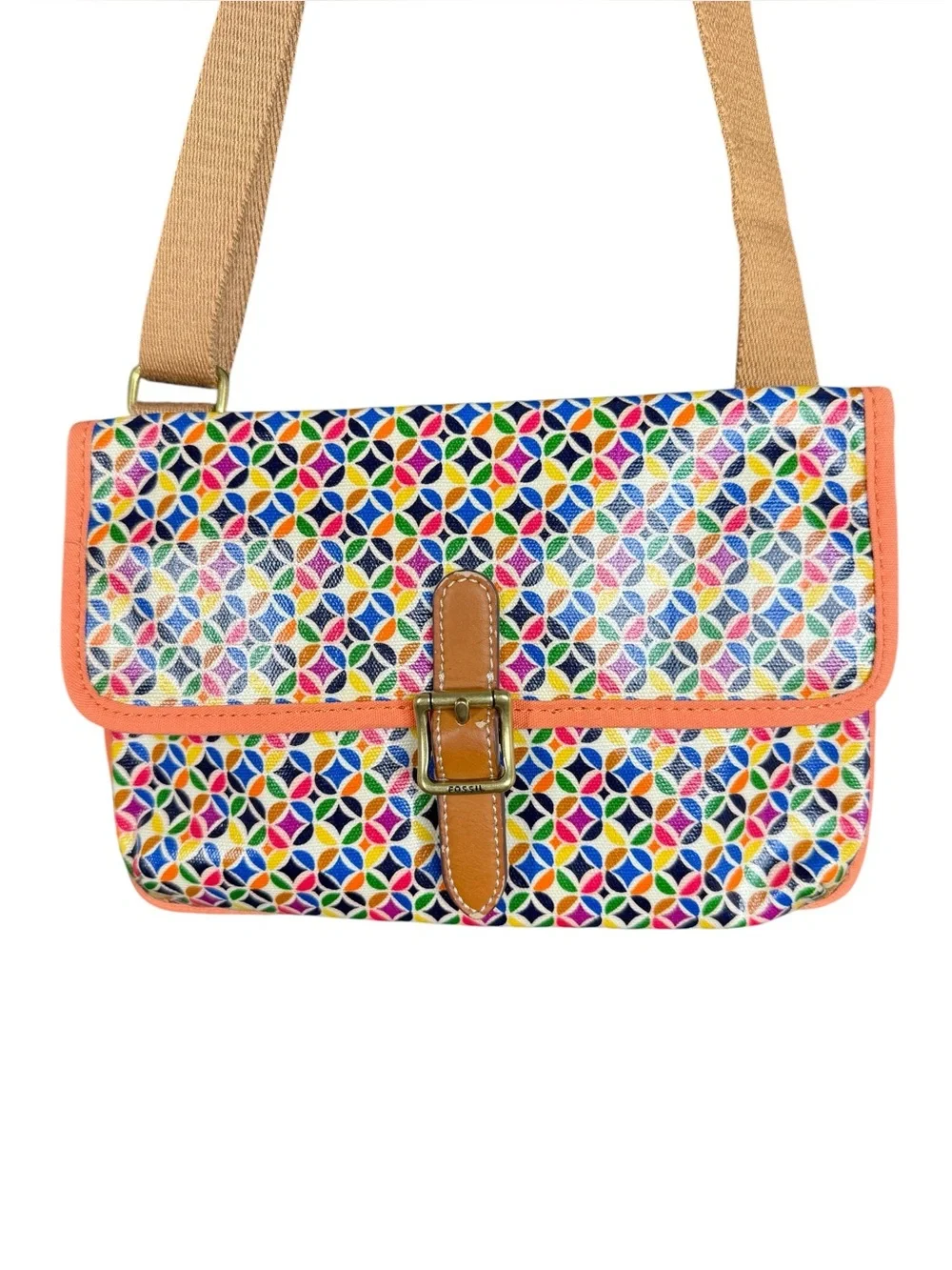 Fossil Keyper Y2K Geometric Print Crossbody Bag Leather Trim Adjustable Strap - Picture 6 of 16